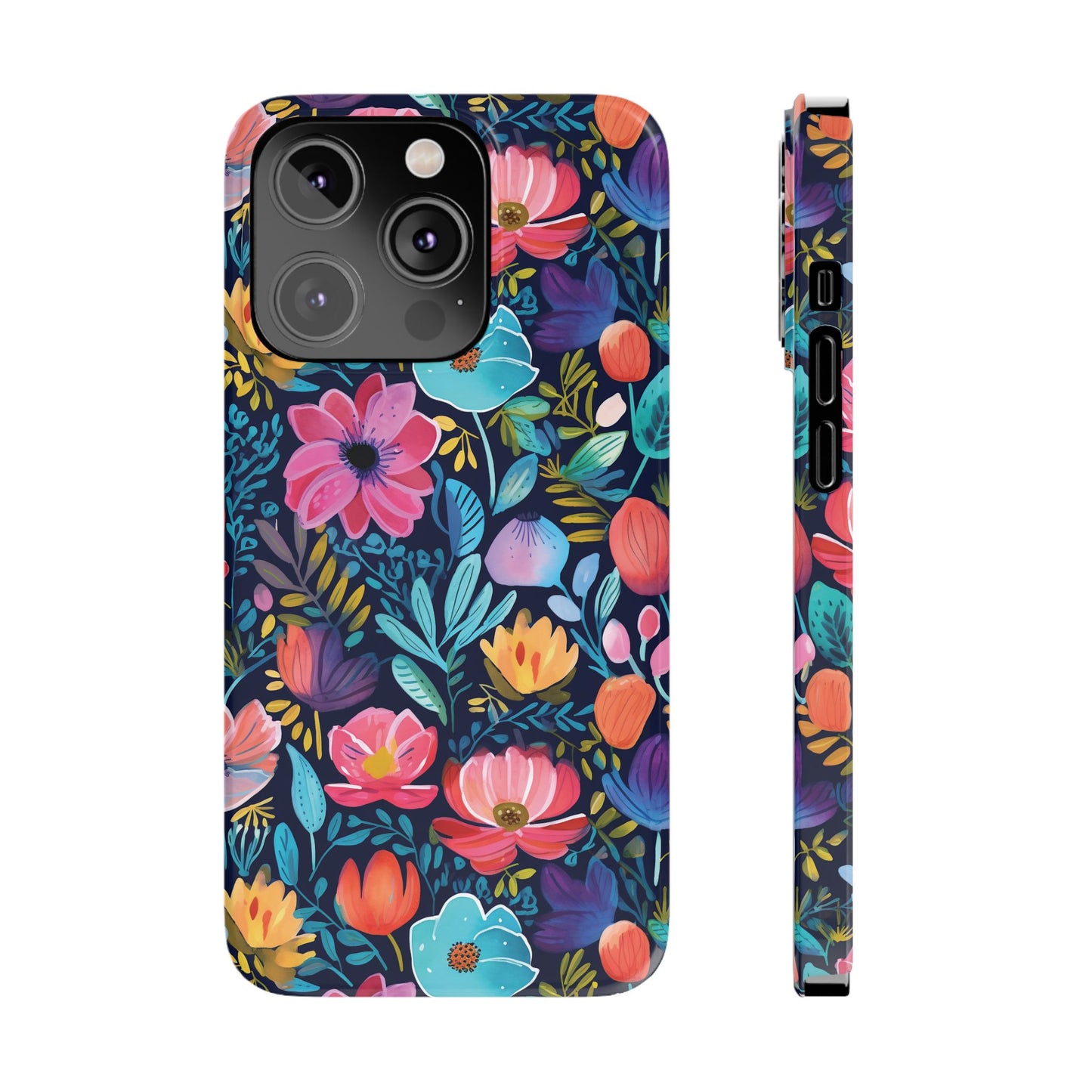 Midnight Garden Navy Bright Floral Slim iPhone Case
