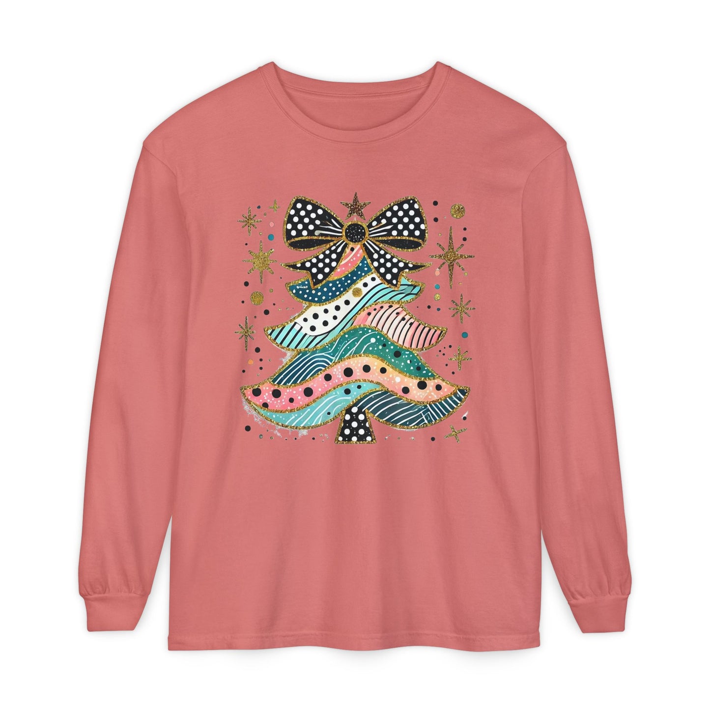 Pastel Polka Dot Glitter Christmas Tree Women's Long Sleeve T-Shirt