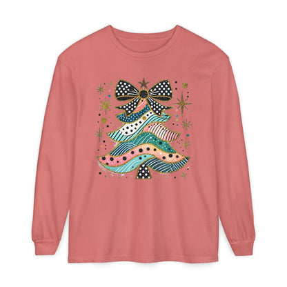 Pastel Polka Dot Glitter Christmas Tree Women's Long Sleeve T-Shirt