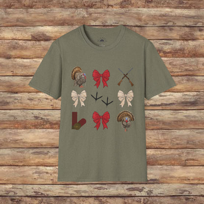 Turkeys, Glitter, and Bows: Coquette Female Hunting  Softstyle T-Shirt