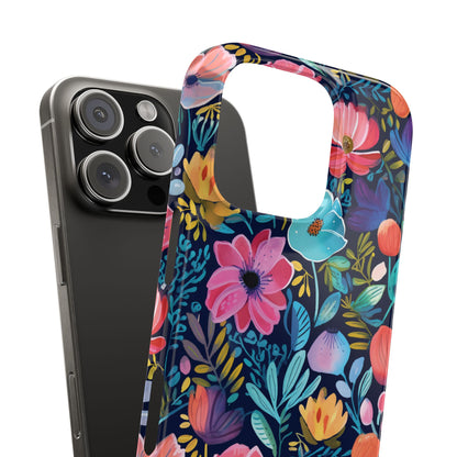 Midnight Garden Navy Bright Floral Slim iPhone Case