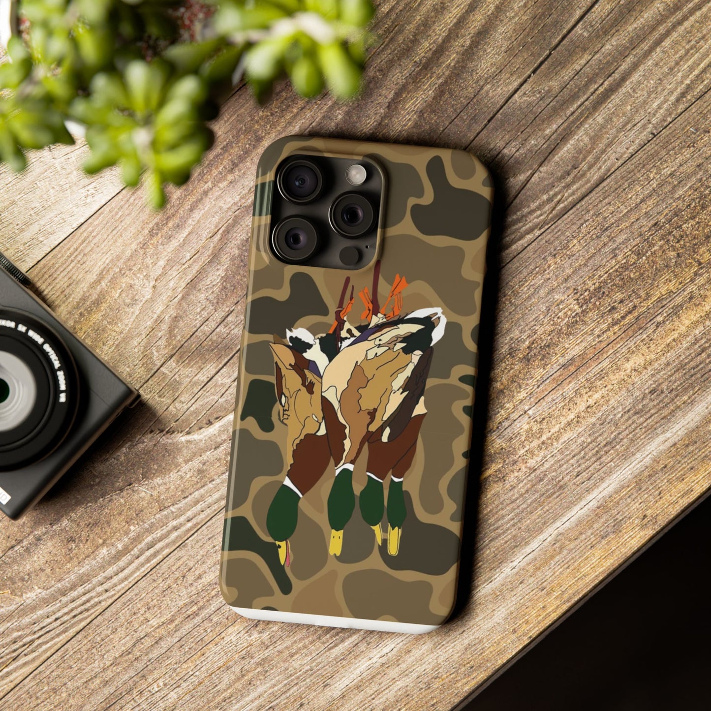 Old Skool Camouflage Mallard Duck Hanging Hunting Slim iPhone Case