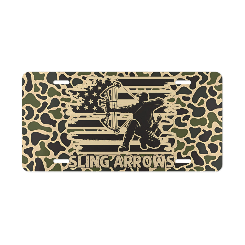 Sling Arrows Old Skool Camouflage Bowhunter Decorative License Plate
