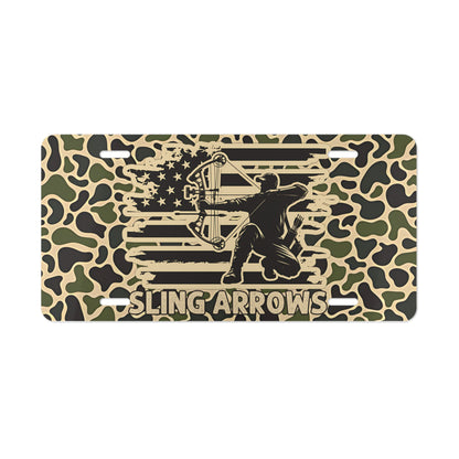 Sling Arrows Old Skool Camouflage Bowhunter Decorative License Plate