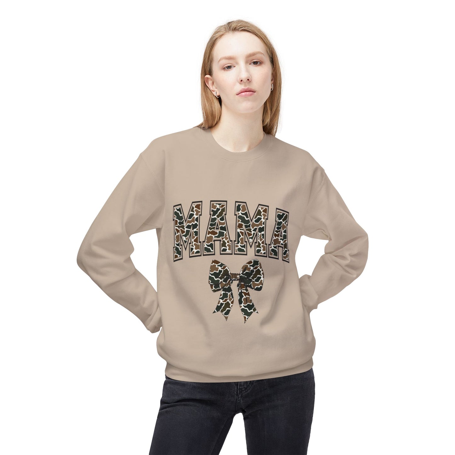 Mama Old Camo Bow Coquette Women's Crewneck Sweatshirt