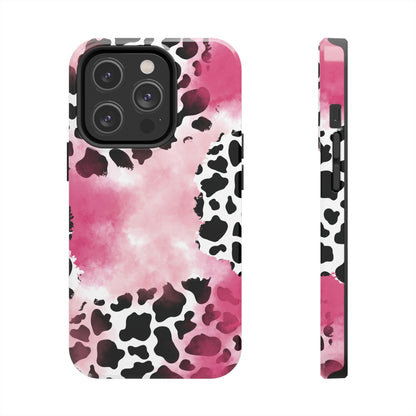 Pink Watercolor Cow Print Blend iPhone Tough Phone Case
