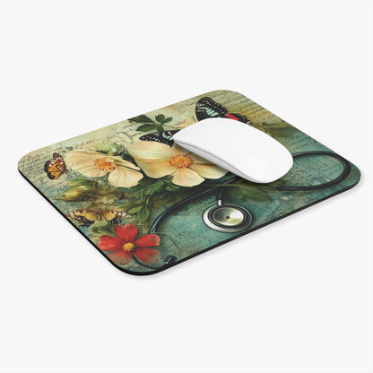 Floral Butterfly Stethoscope Mouse Pad, Cute Gift for Nurses & Doctors