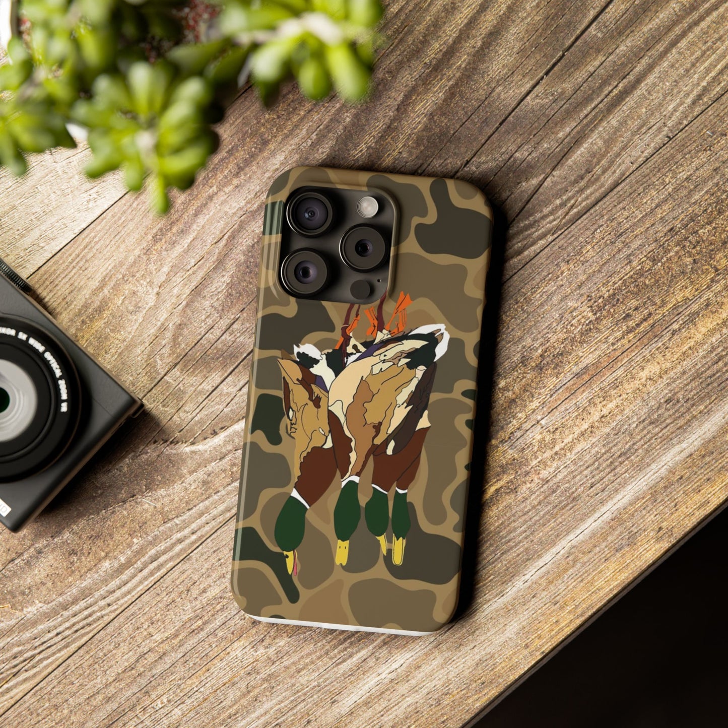 Old Skool Camouflage Mallard Duck Hanging Hunting Slim iPhone Case