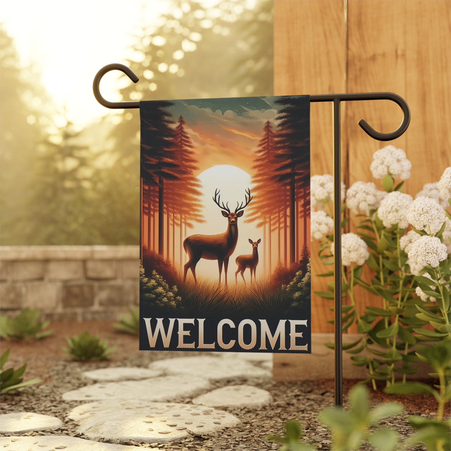 Rustic Welcome Deer Garden Flag 12" x 18"
