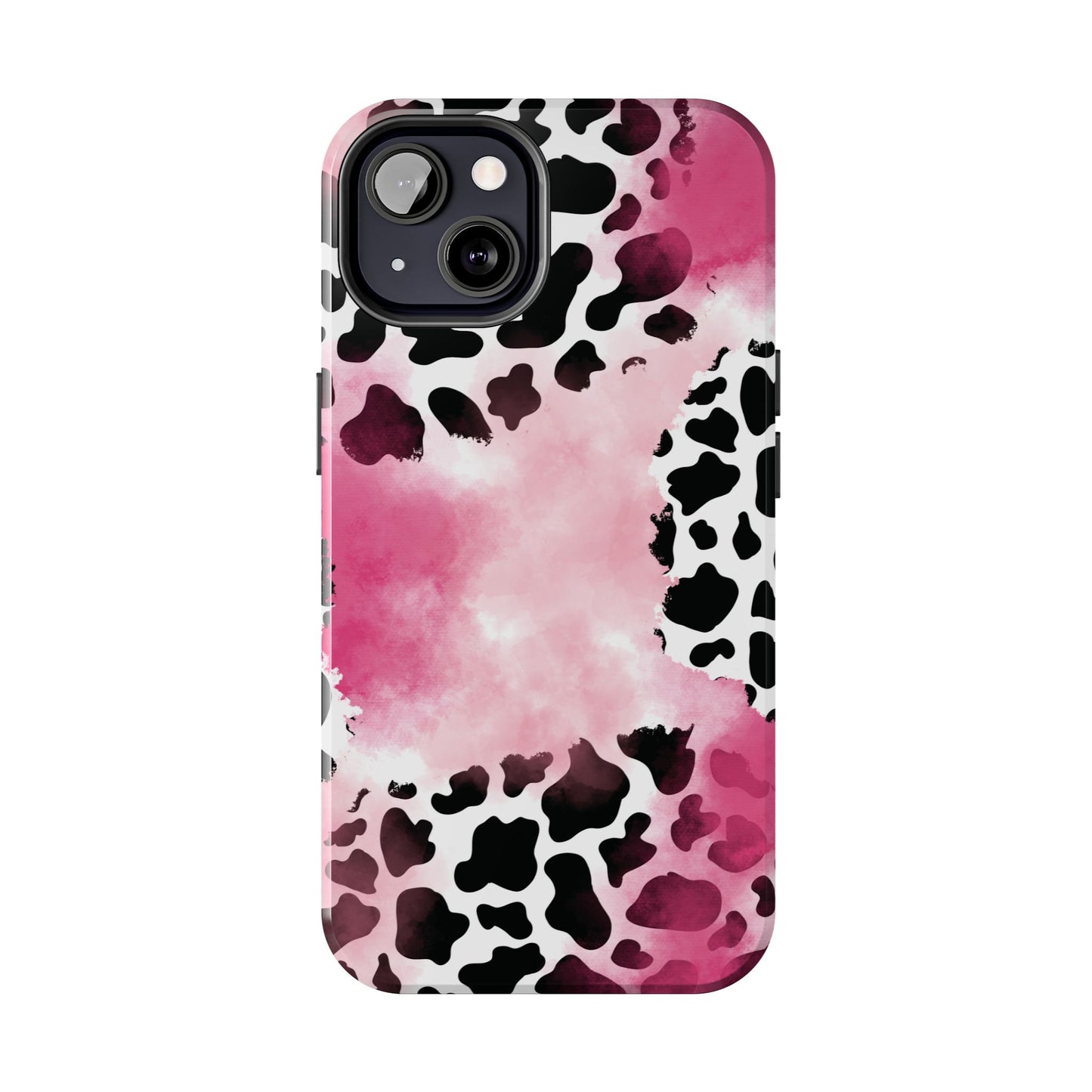 Pink Watercolor Cow Print Blend iPhone Tough Phone Case