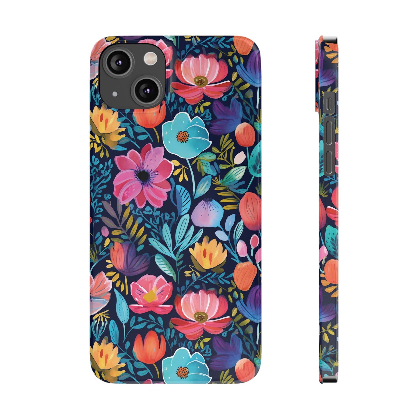 Midnight Garden Navy Bright Floral Slim iPhone Case