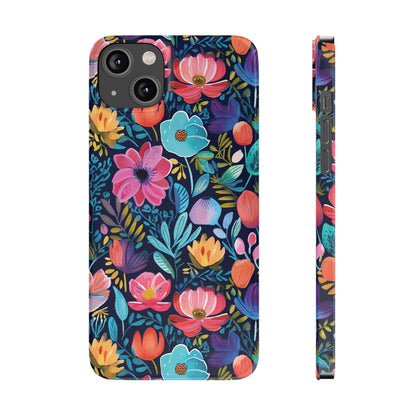 Midnight Garden Navy Bright Floral Slim iPhone Case