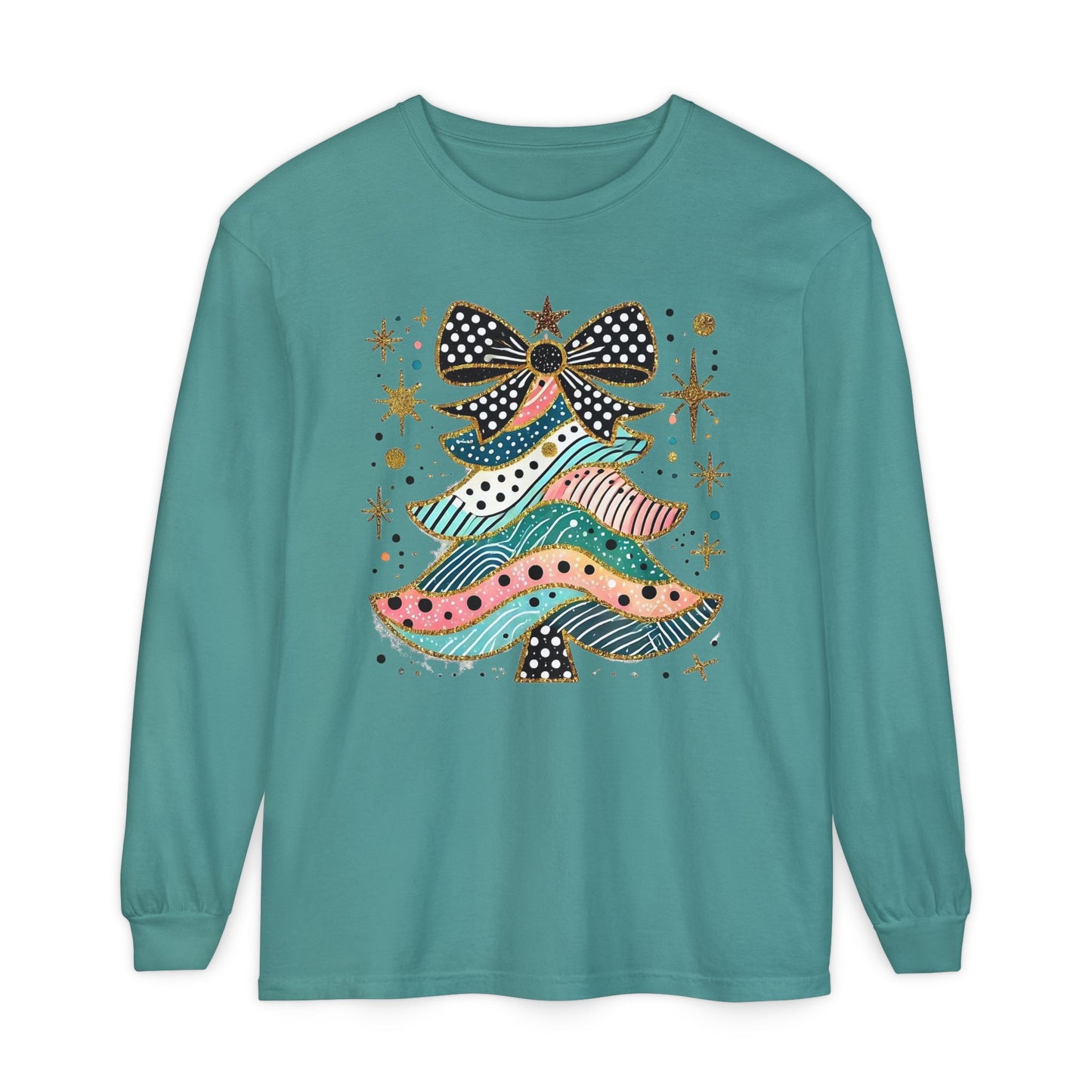 Pastel Polka Dot Glitter Christmas Tree Women's Long Sleeve T-Shirt
