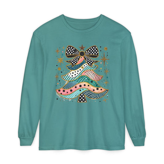 Pastel Polka Dot Glitter Christmas Tree Women's Long Sleeve T-Shirt