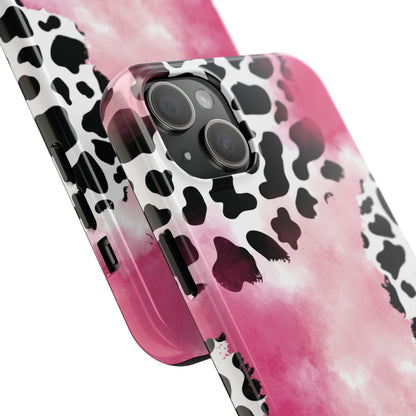 Pink Watercolor Cow Print Blend iPhone Tough Phone Case