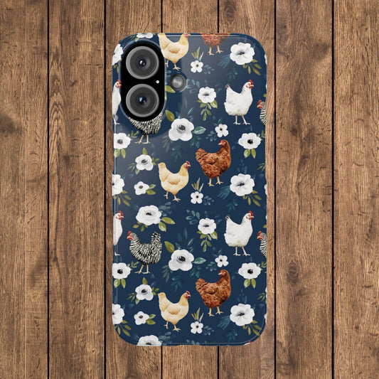 Navy Floral Farmhouse Chicken Slim iPhone Case