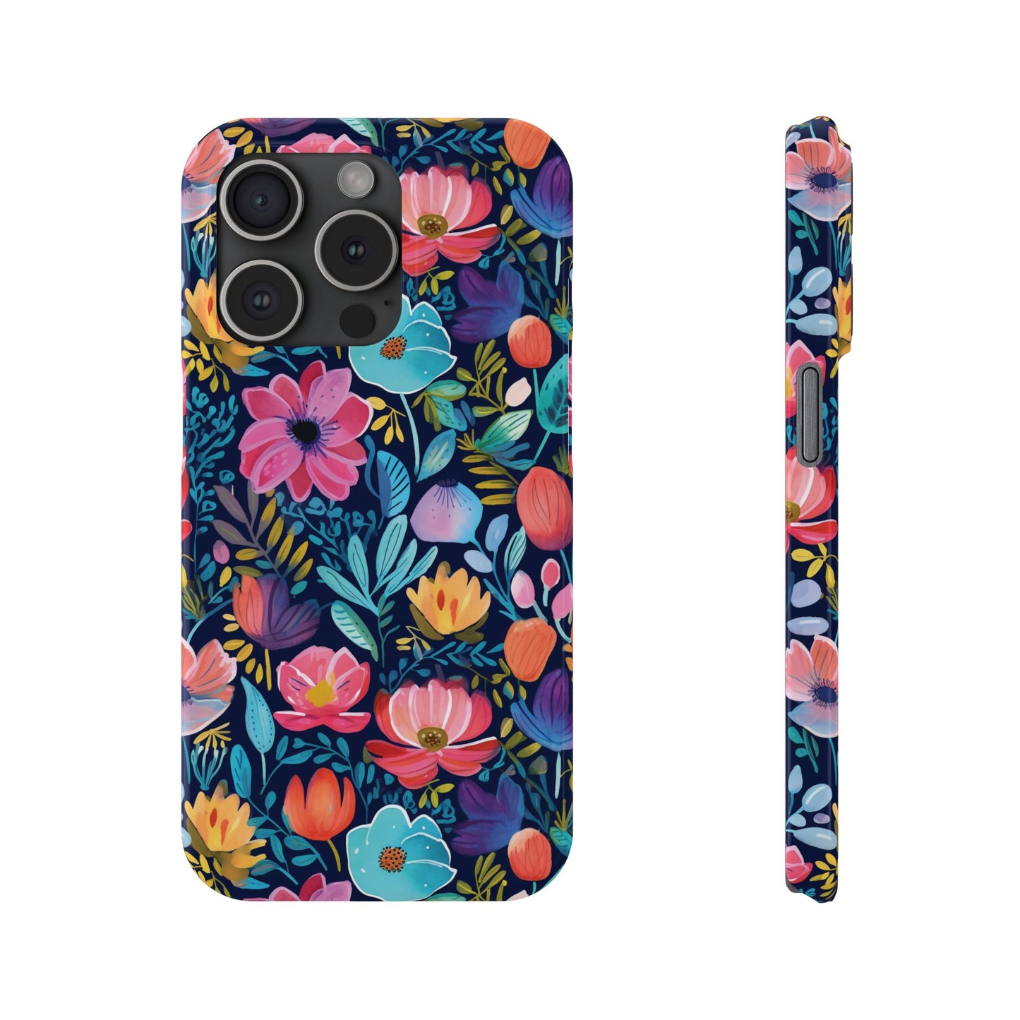 Midnight Garden Navy Bright Floral Slim iPhone Case