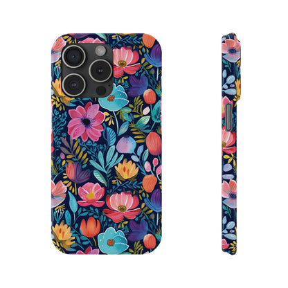 Midnight Garden Navy Bright Floral Slim iPhone Case