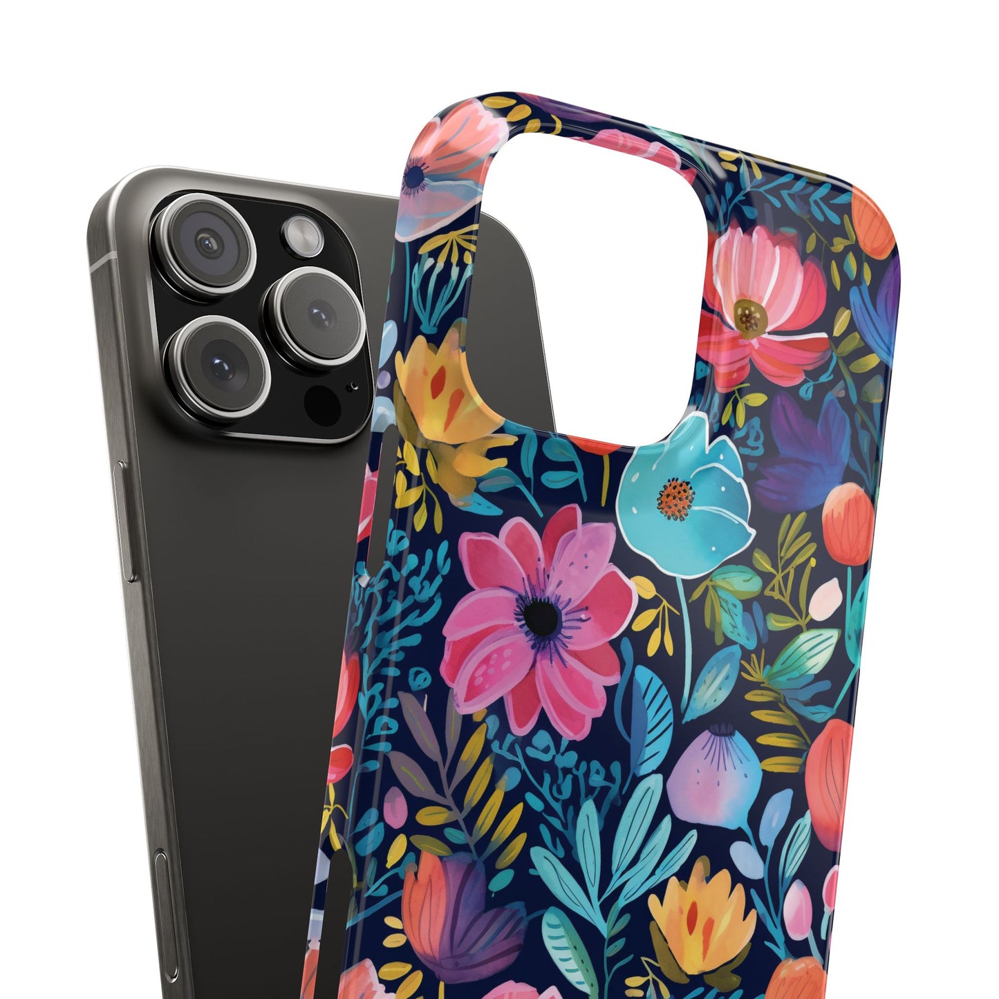Midnight Garden Navy Bright Floral Slim iPhone Case
