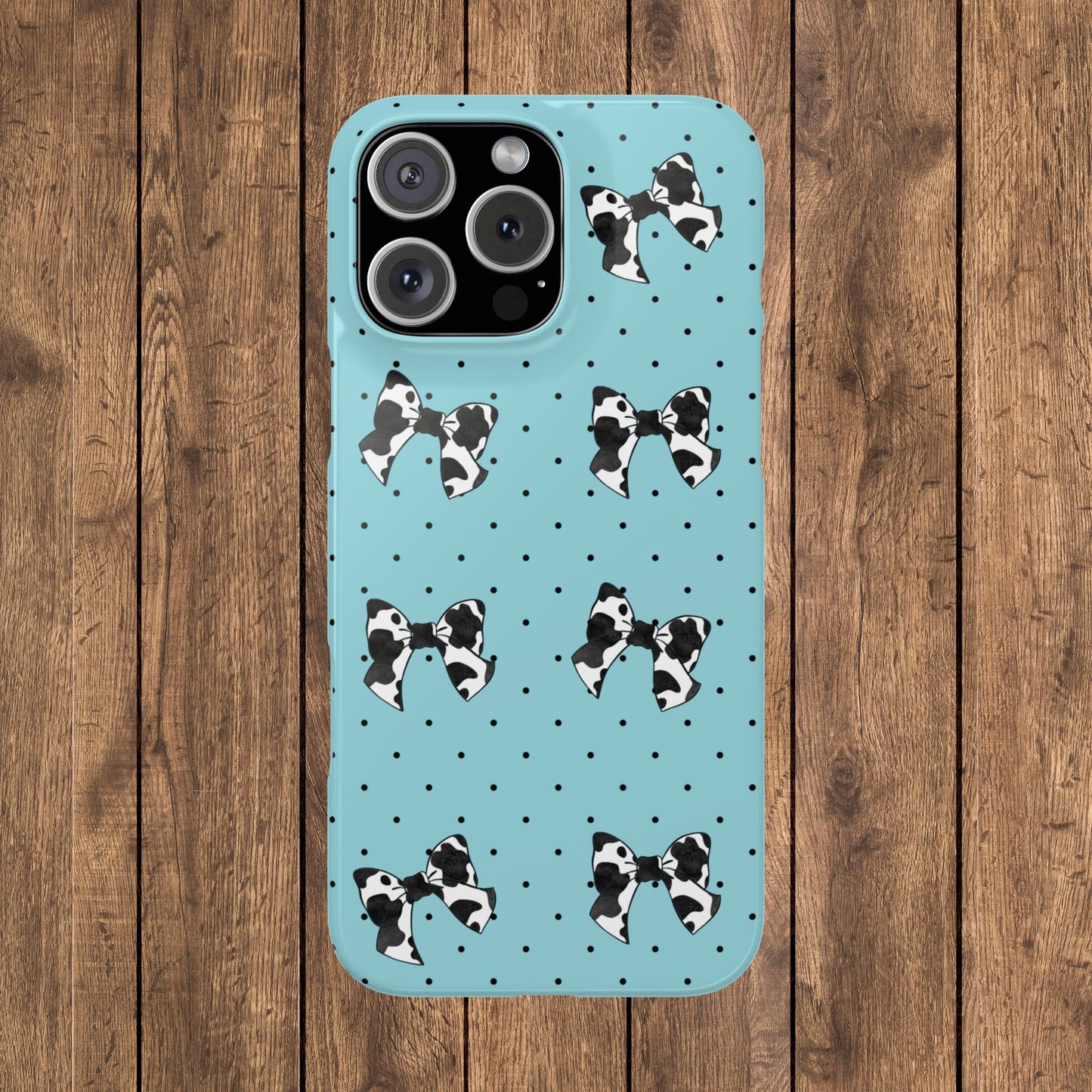 Cow Print Coquette Bow & Polka Dot Teal Slim iPhone Case