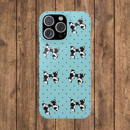 Cow Print Coquette Bow & Polka Dot Teal Slim iPhone Case