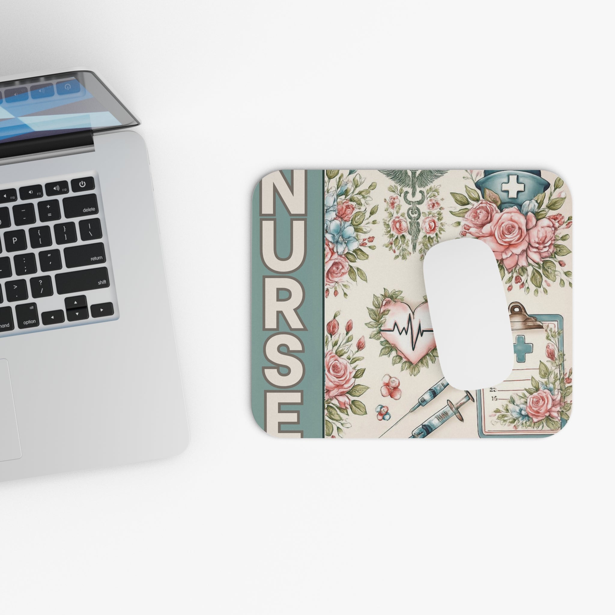Vintage Style Nurse Mouse Pad Floral Heartbeat Design for Medical Professionals