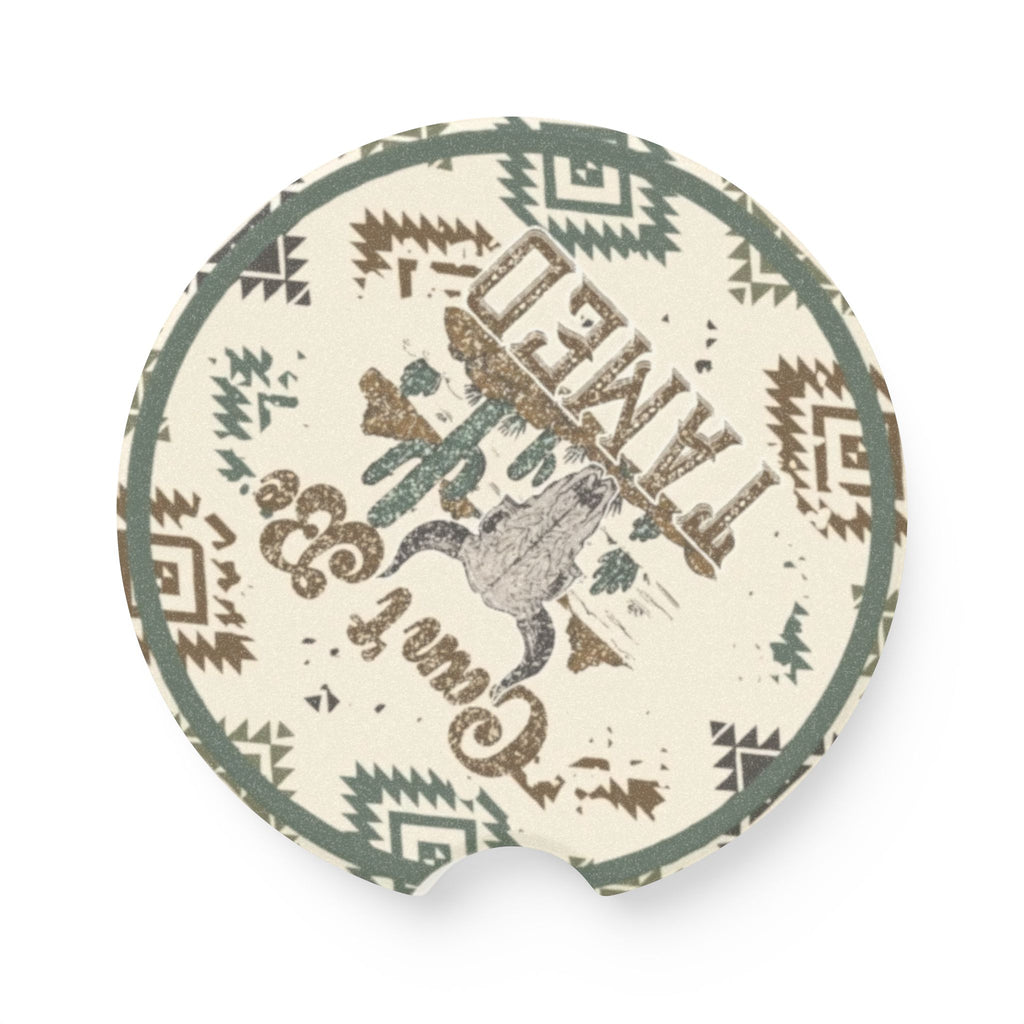 Western Can’t Be Tamed Bull Skull Aztec Print Ceramic Car Coaster - 2 pack