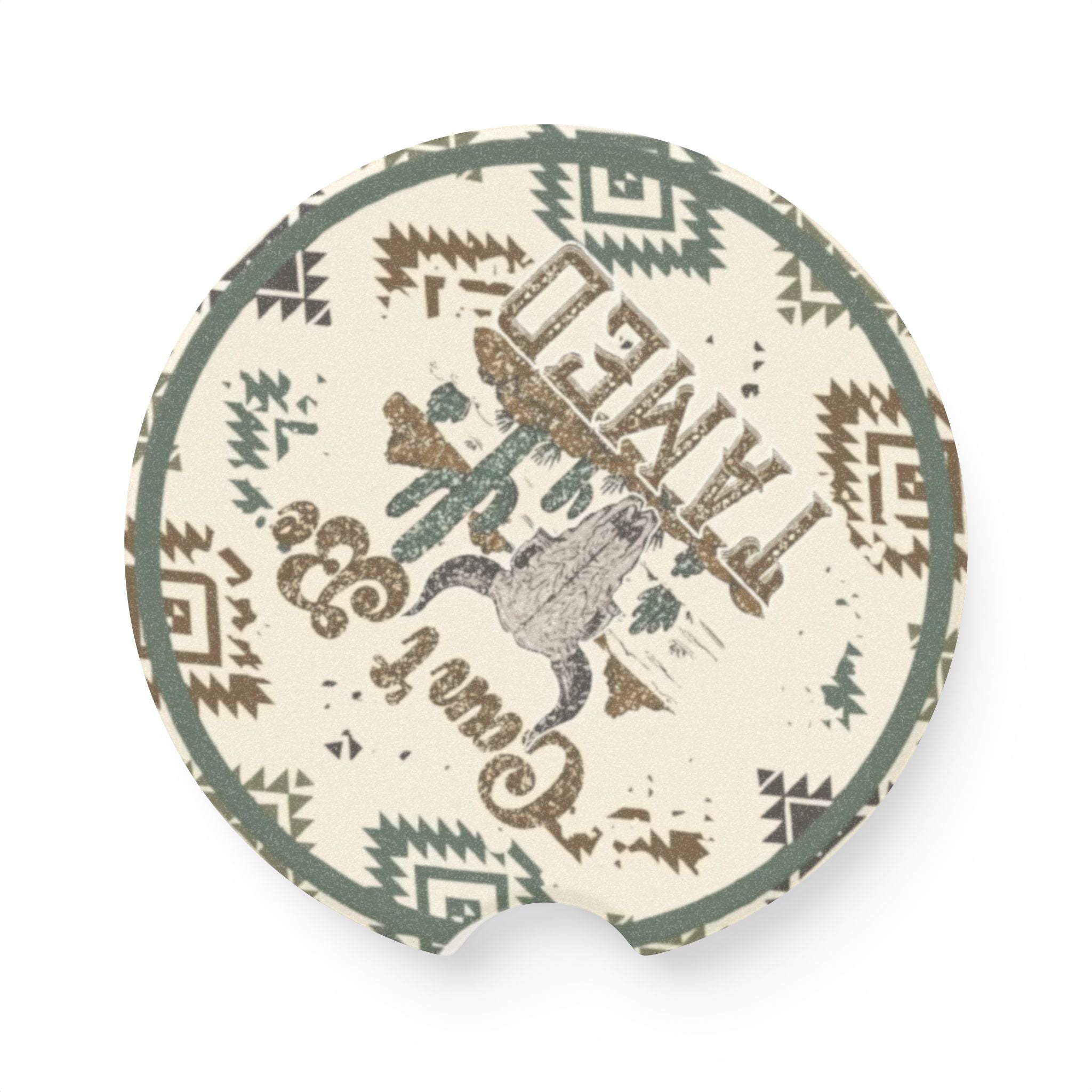Western Can’t Be Tamed Bull Skull Aztec Print Ceramic Car Coaster - 2 pack