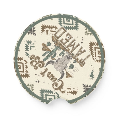 Western Can’t Be Tamed Bull Skull Aztec Print Ceramic Car Coaster - 2 pack
