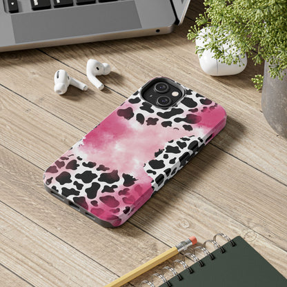 Pink Watercolor Cow Print Blend iPhone Tough Phone Case