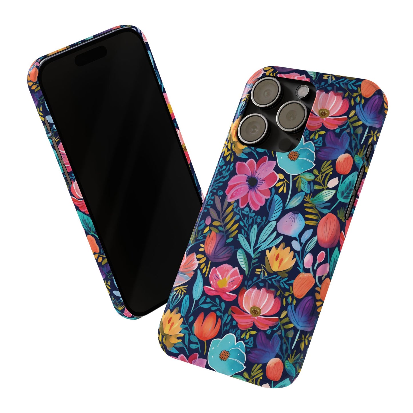 Midnight Garden Navy Bright Floral Slim iPhone Case
