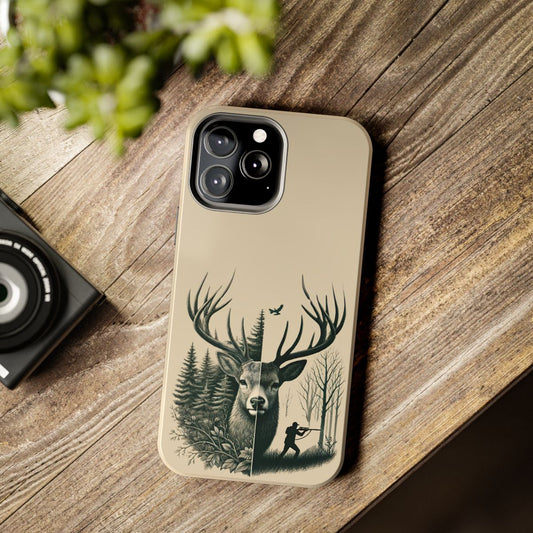 Wild Pursuit: Dual Deer Head and Hunter Scene IPhone Tough Case