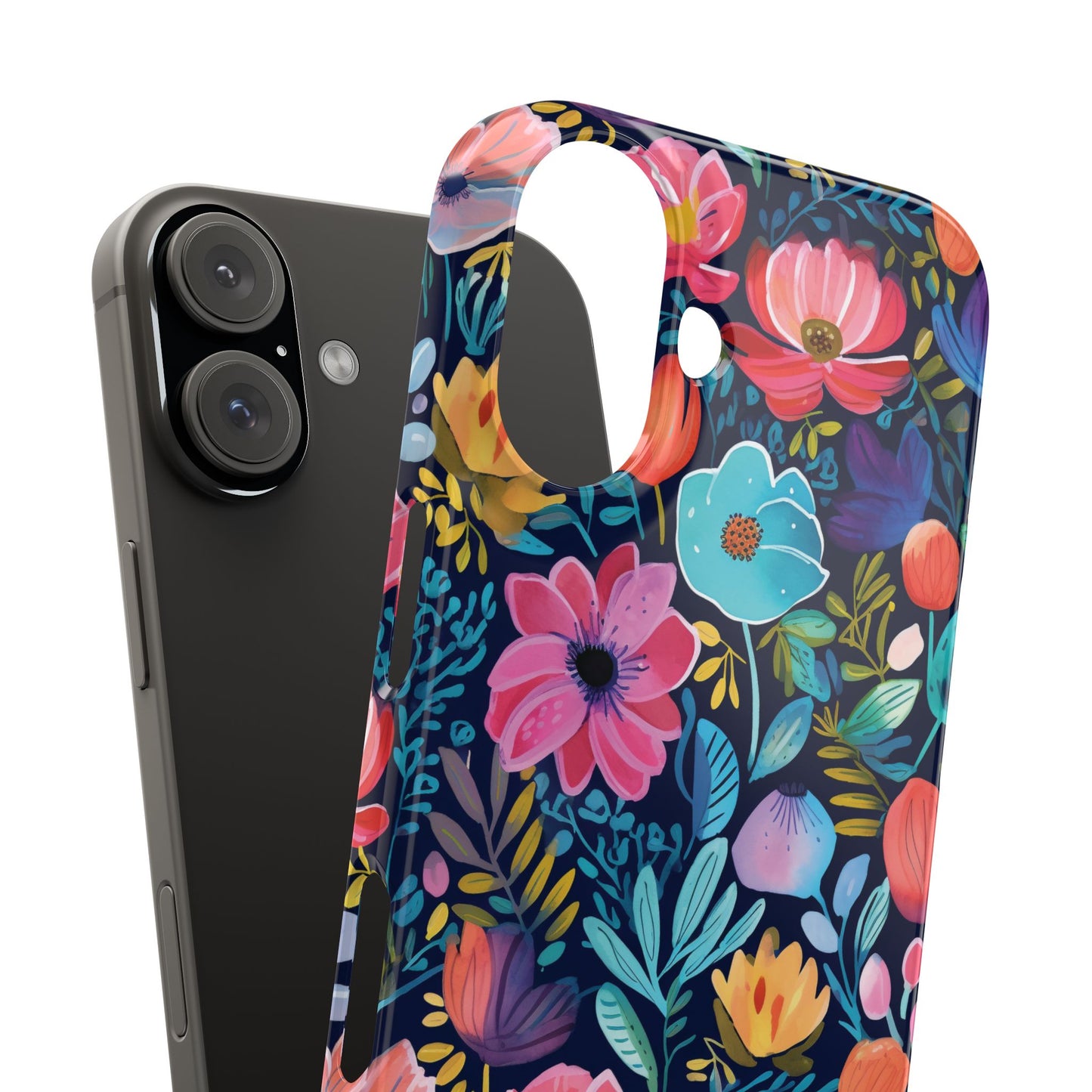 Midnight Garden Navy Bright Floral Slim iPhone Case