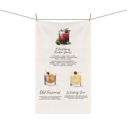 Whiskey & Bourbon Cocktail Recipe Kitchen Tea Towel