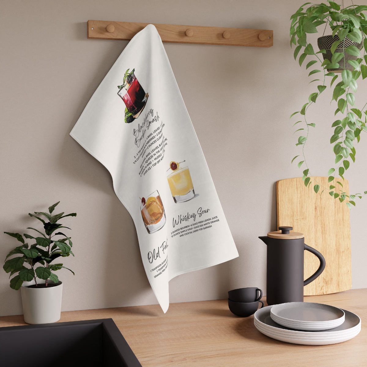Whiskey & Bourbon Cocktail Recipe Kitchen Tea Towel