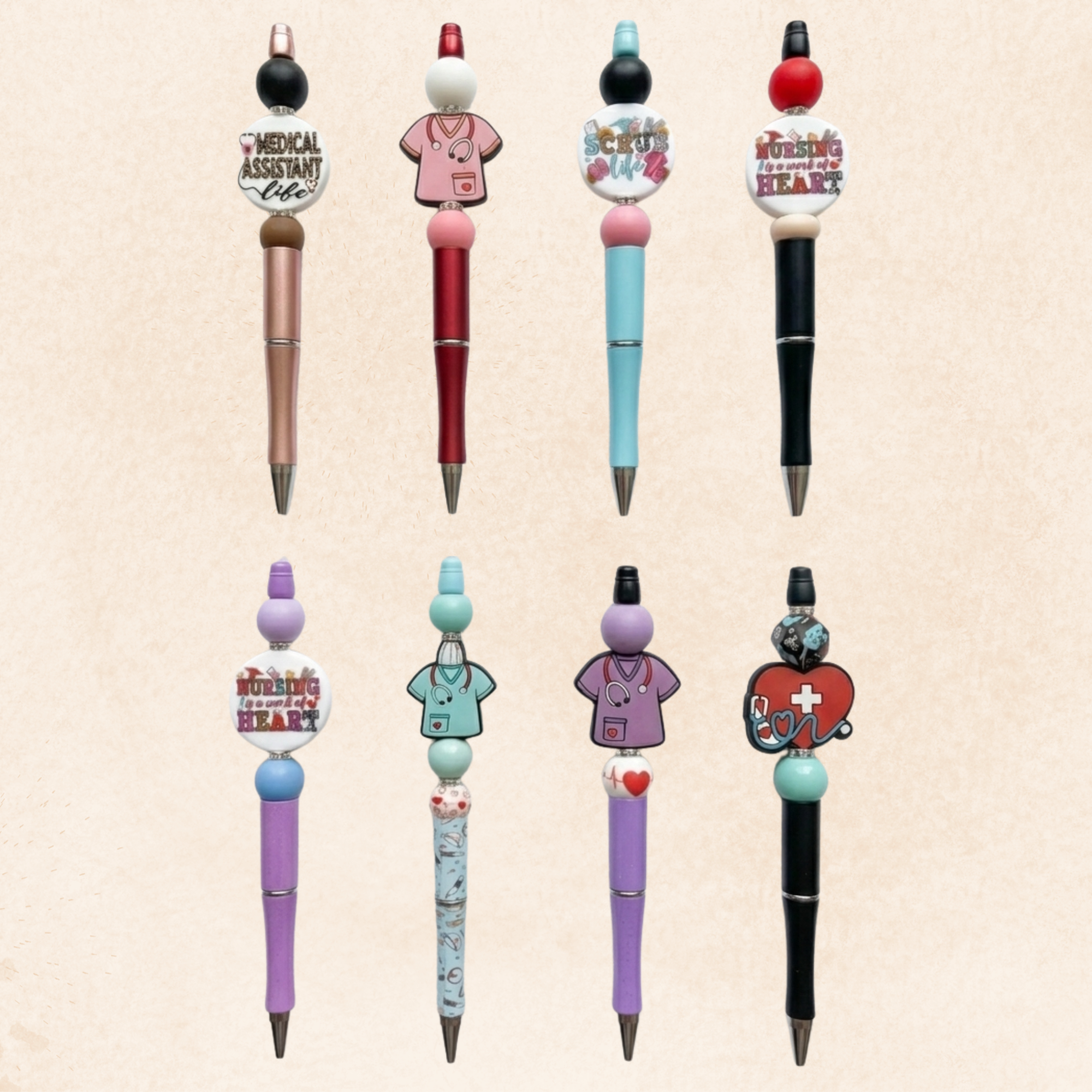 Medical & Nursing Themed Handmade Silicone Beaded Pen Sets