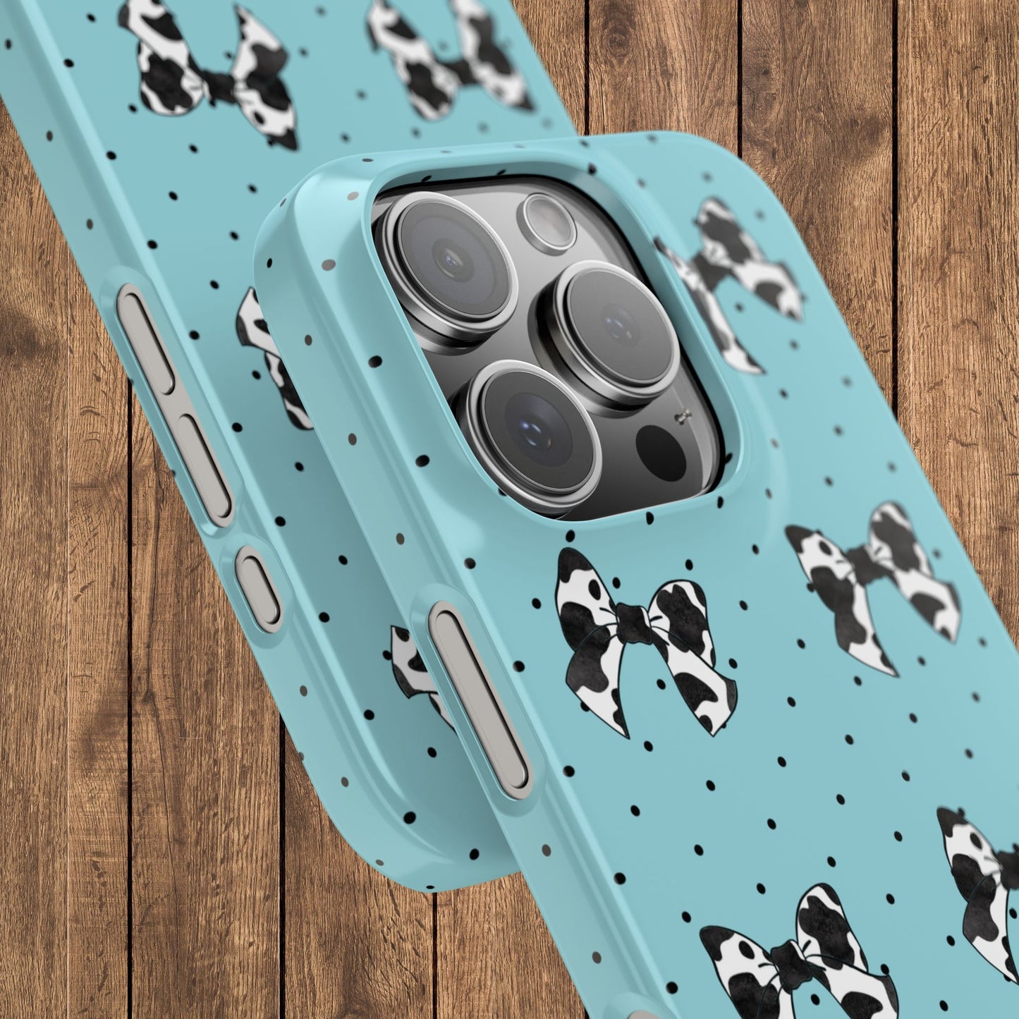 Cow Print Coquette Bow & Polka Dot Teal Slim iPhone Case