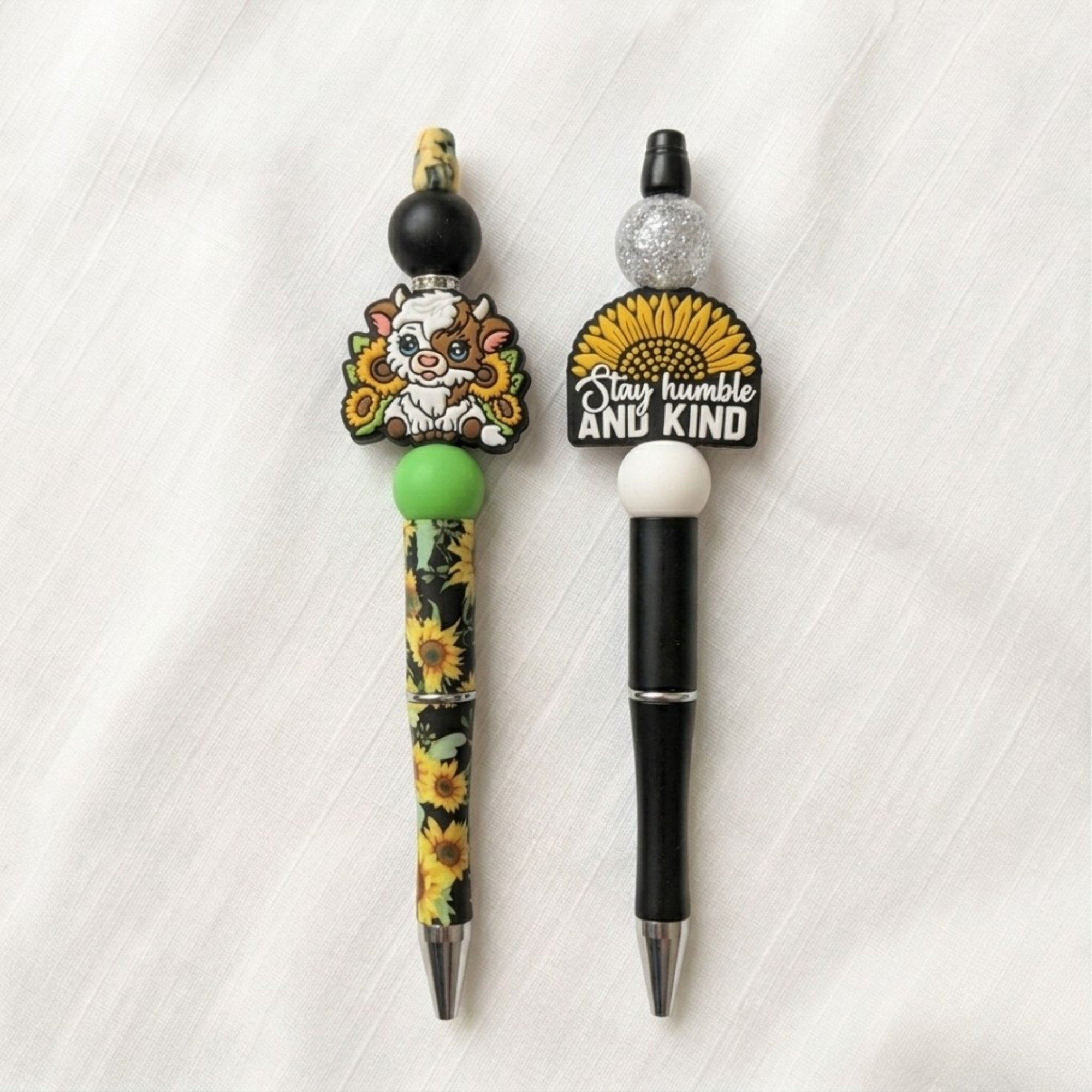 Highland Cow Sunflower Pen Set, Silicone Beaded, Stay Humble Kind