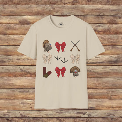 Turkeys, Glitter, and Bows: Coquette Female Hunting  Softstyle T-Shirt