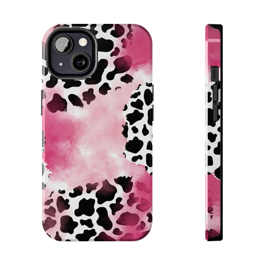 Pink Watercolor Cow Print Blend iPhone Tough Phone Case
