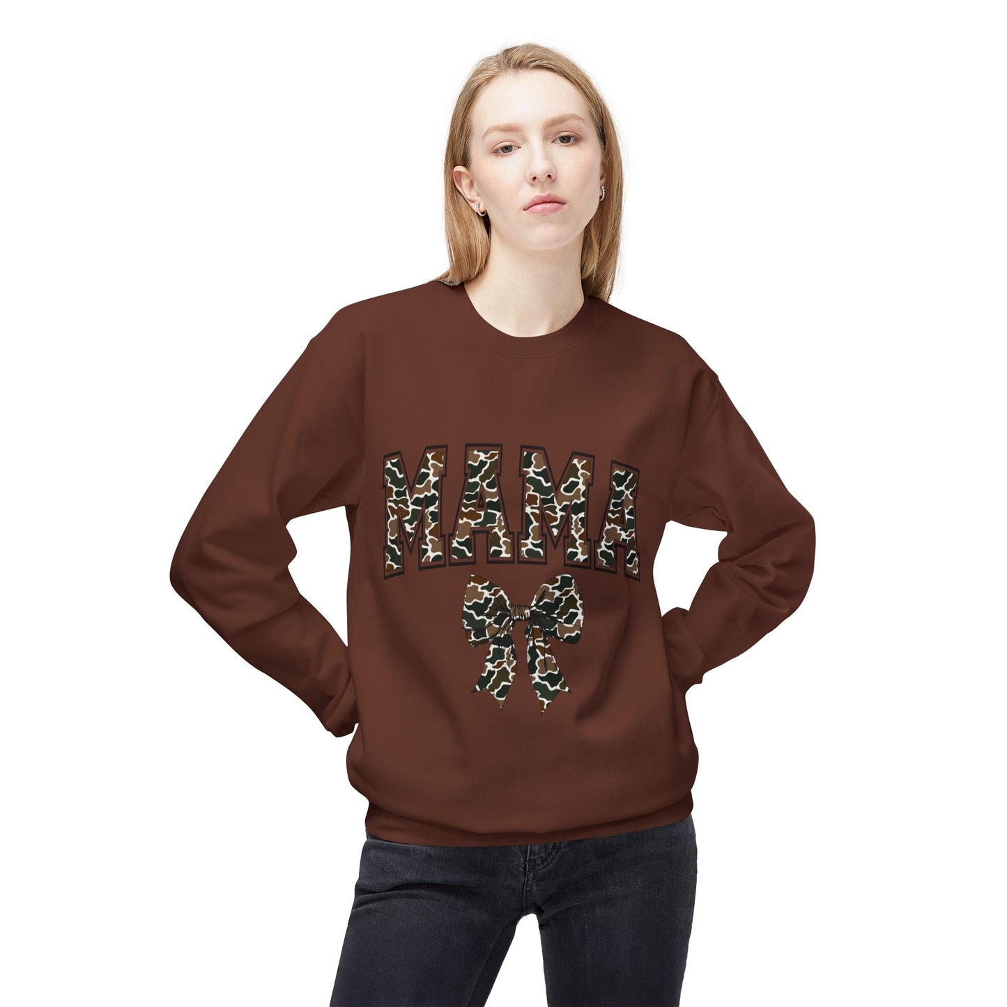 Mama Old Camo Bow Coquette Women's Crewneck Sweatshirt