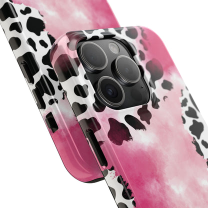 Pink Watercolor Cow Print Blend iPhone Tough Phone Case