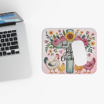 Rustic Floral Cross Mouse Pad Country Girl Faith and Chickens