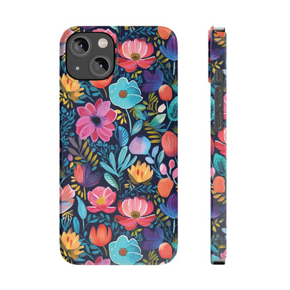 Midnight Garden Navy Bright Floral Slim iPhone Case