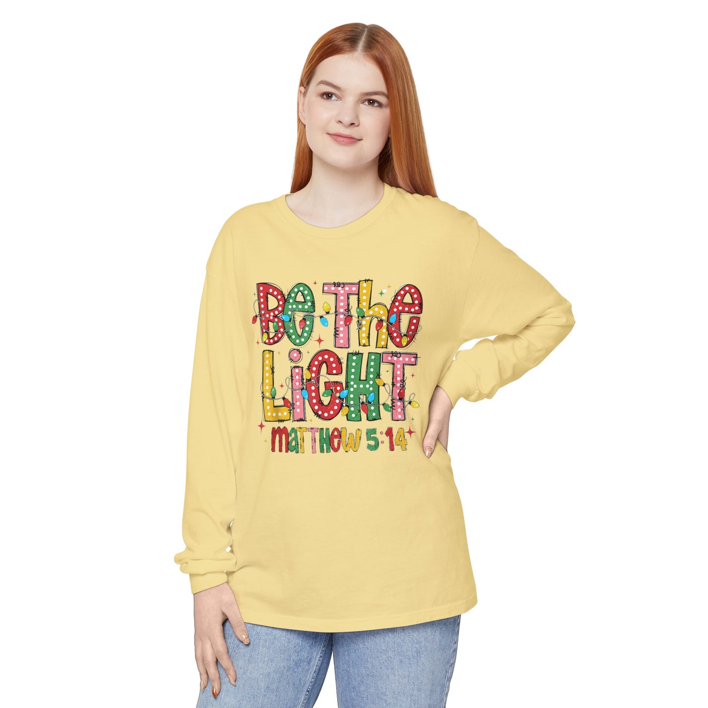 Matthew 5:14 "Be The Light" Christmas Themed Long Sleeve T-Shirt