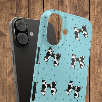 Cow Print Coquette Bow & Polka Dot Teal Slim iPhone Case