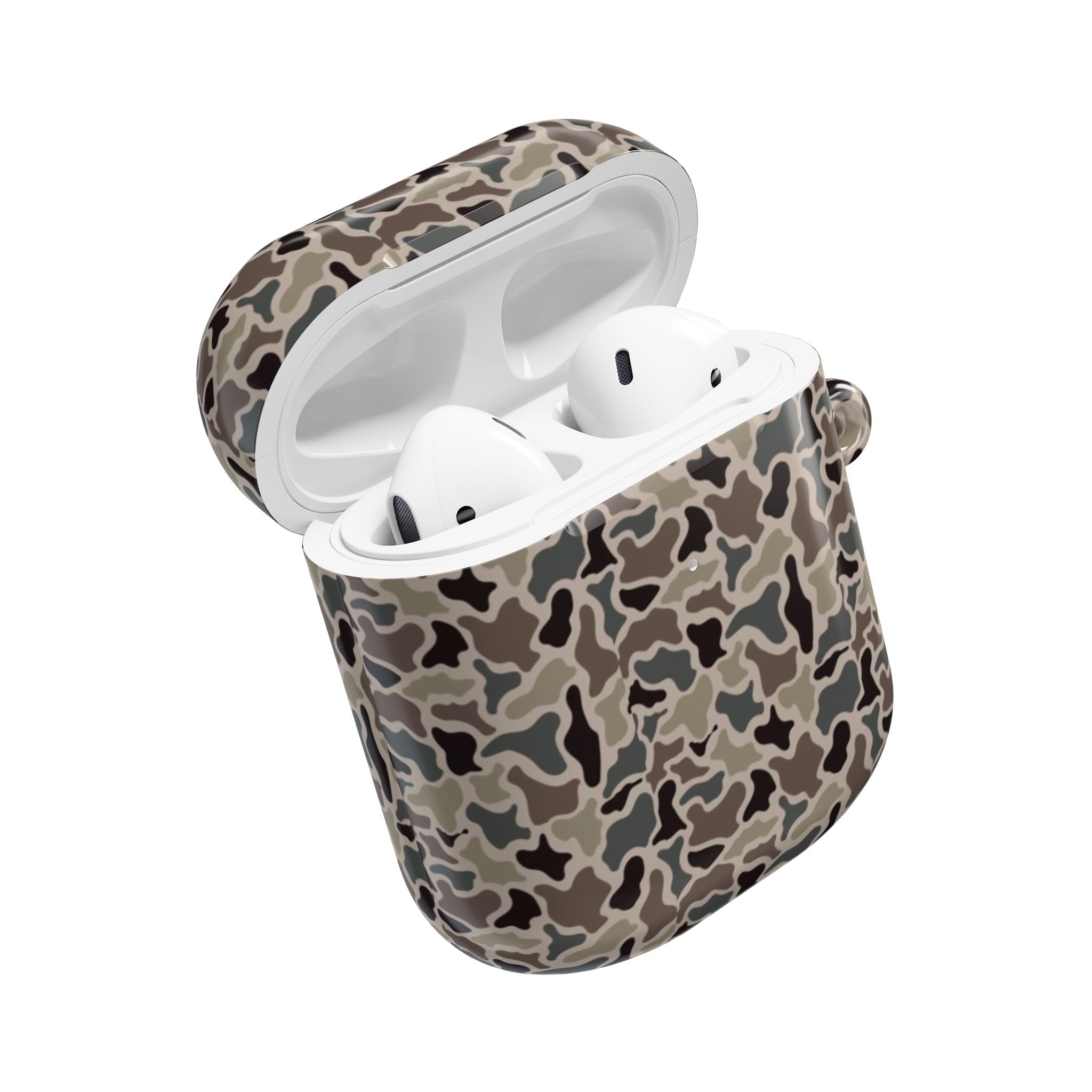 Vintage Duck Camo AirPods Case Cover, Retro Hunting Camouflage Hard Shell Protective Skin with Keychain for Apple AirPods