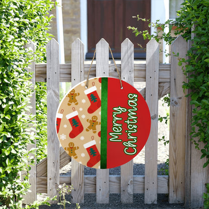 Merry Christmas Gingerbread & Stockings Wooden Door Hanger