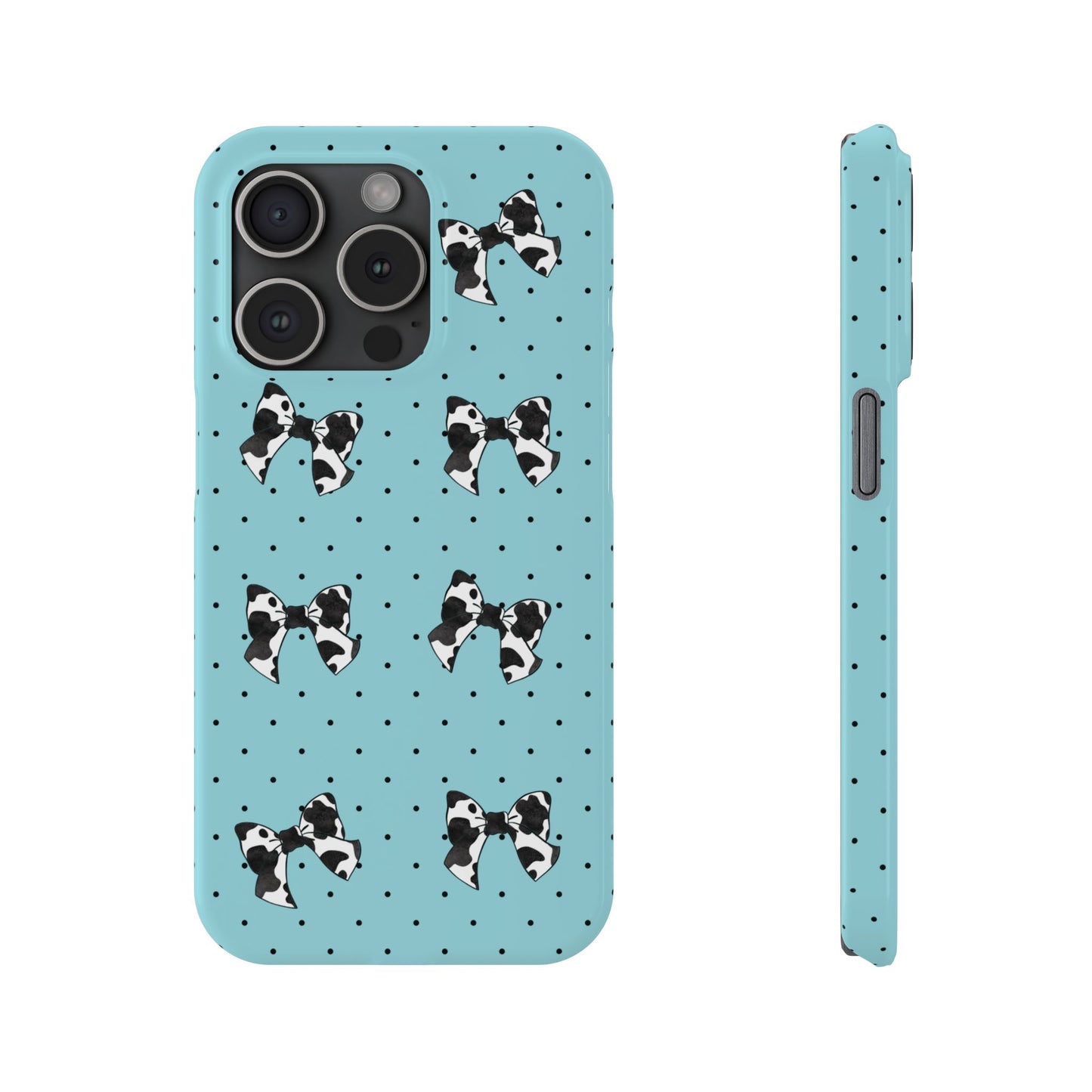 Cow Print Coquette Bow & Polka Dot Teal Slim iPhone Case