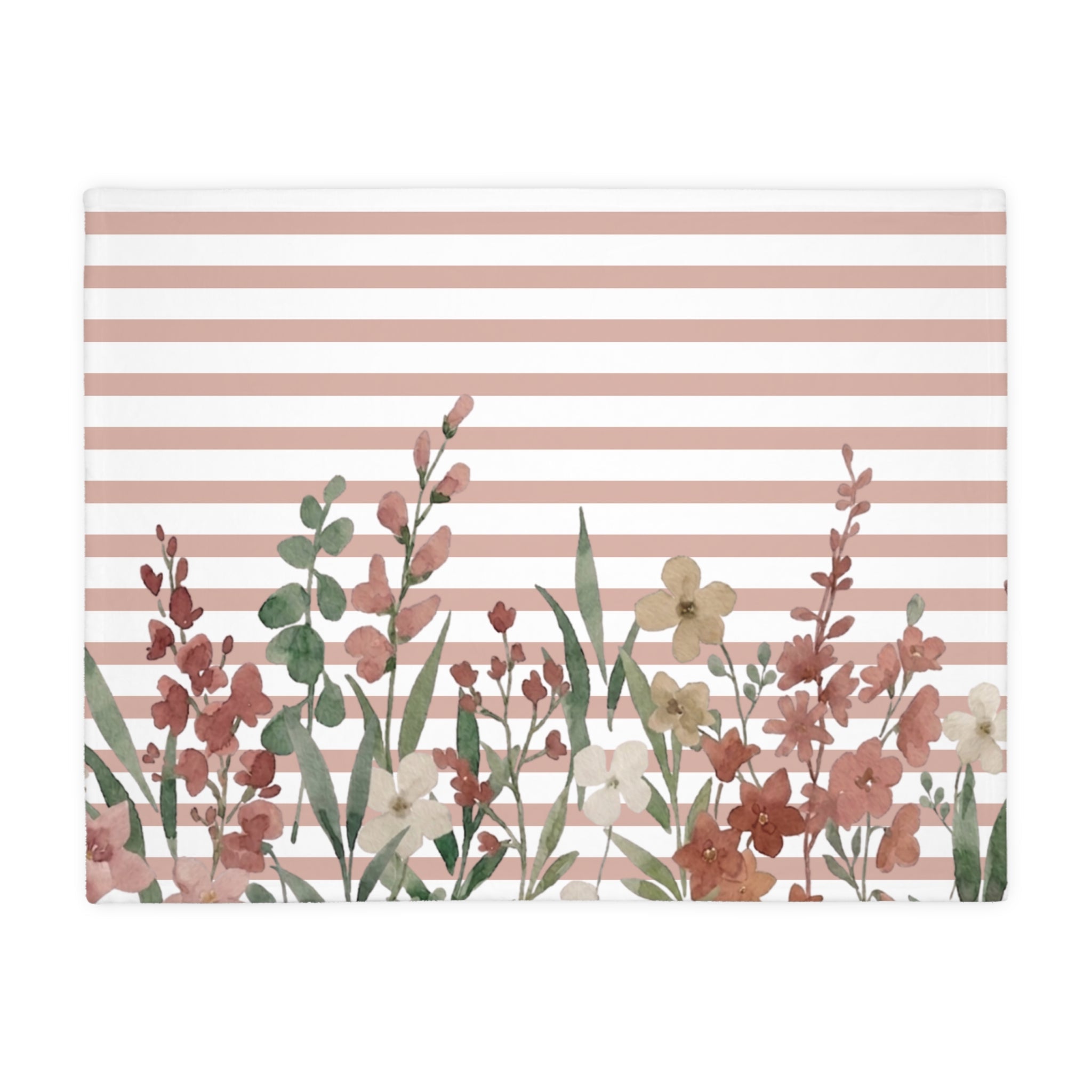 Dusty Rose Garden Stripes Velveteen Microfiber Baby Blanket